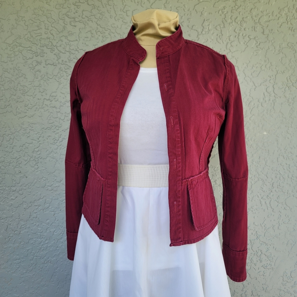 ❤️Red Burgundy Fall Jacket 100% Cotton Vintage Apt 9  sz Large Light Jacket EUC - Picture 9 of 12